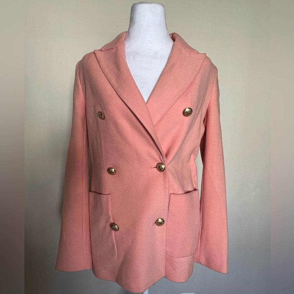 Express Double-Breasted Peach Pink Pea Coat with Gold Buttons NWT
